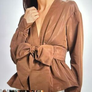 NWT Sivia Tcheressi Brown Saanvi bow tie blouse